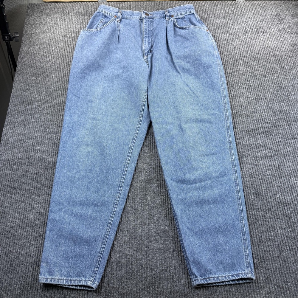 Vintage Lee Jeans Womens 18 Long Blue Light Wash High Rise Tapered Relaxed 31x29